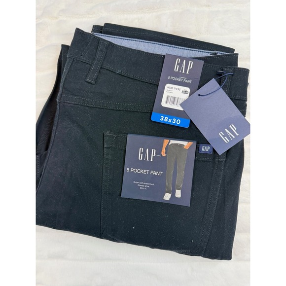 GAP Pants Men 38x30 Black Gapflex Stretch Classic Slim Fit Straight Leg Soft New - Picture 1 of 9